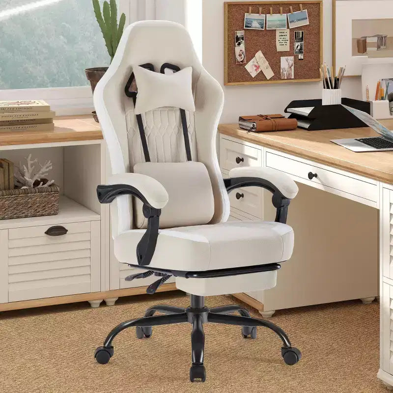 Chaise de bureau ergonomique Okak avec accoudoirs rembourrés, chaise de jeu avec repose-pieds et soutien lombaire, chaise pivotante à roulettes pour la maison et le bureau