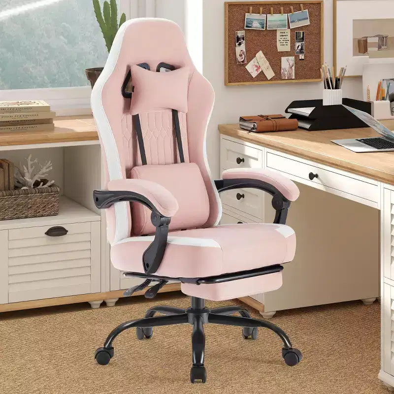 Chaise de bureau ergonomique Okak avec accoudoirs rembourrés, chaise de jeu avec repose-pieds et soutien lombaire, chaise pivotante à roulettes pour la maison et le bureau