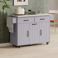 Okak Kitchen Island with Drop Leaf and Spice Rack, Kitchen Island On Wheels with Trash Cabinet, Kitchen Cart for Kitchen, Dining Room, Gray