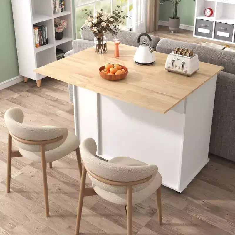 Îlot de cuisine Okak avec organisateur de meuble coulissant à 3 niveaux, chariot de cuisine avec abattant et étagère de rangement, organisateur de comptoir pour cuisine