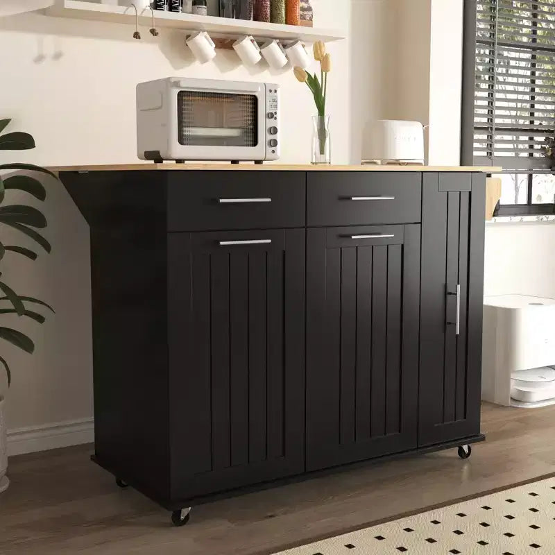 Îlot de cuisine Okak avec organisateur de meuble coulissant à 3 niveaux, chariot de cuisine avec abattant et étagère de rangement, organisateur de comptoir pour cuisine