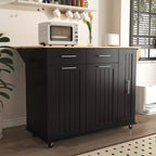 Îlot de cuisine Okak avec organisateur de meuble coulissant à 3 niveaux, chariot de cuisine avec abattant et étagère de rangement, organisateur de comptoir pour cuisine