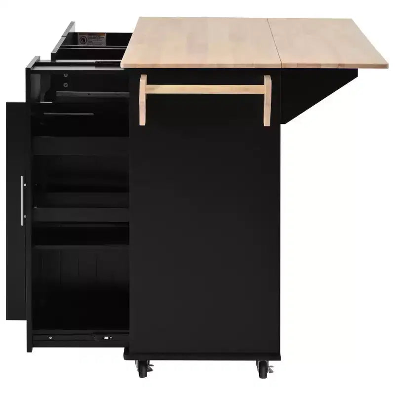 Îlot de cuisine Okak avec organisateur de meuble coulissant à 3 niveaux, chariot de cuisine avec abattant et étagère de rangement, organisateur de comptoir pour cuisine