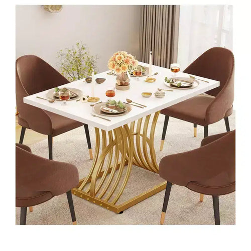 47 Inch Modern Rectangular Dining Table for 4 People ,Kitchen Dinner Table with Geometric Leg Design and Solid Tabletop For Dining Room