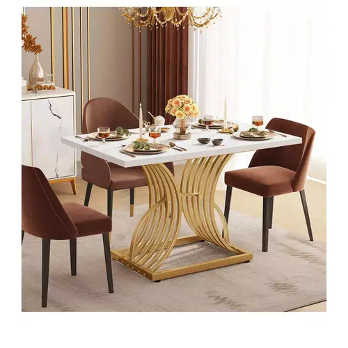 Table à manger rectangulaire moderne de 120 cm pour 4 personnes, table de cuisine avec pieds géométriques et plateau solide pour salle à manger
