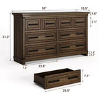 Commode à 8 tiroirs, commode de 140 cm de large pour chambre à coucher, commode de style ferme avec poignées en métal, meuble à tiroirs avec texture bois naturel
