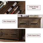 Commode à 8 tiroirs, commode de 140 cm de large pour chambre à coucher, commode de style ferme avec poignées en métal, meuble à tiroirs avec texture bois naturel