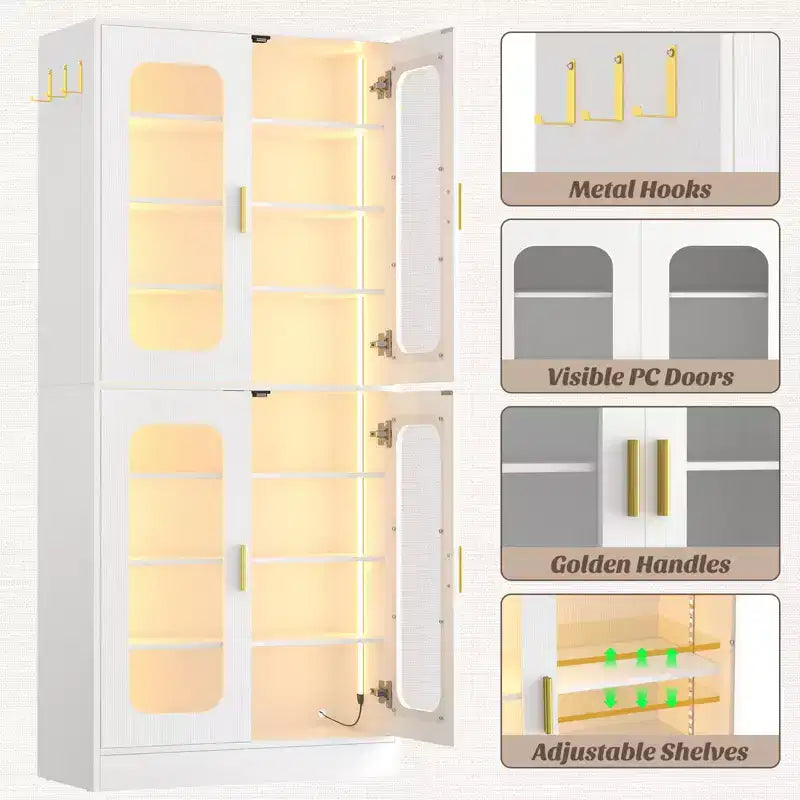 Meuble à chaussures Besiost avec lumière LED, organisateur de chaussures pour placard avec étagères réglables