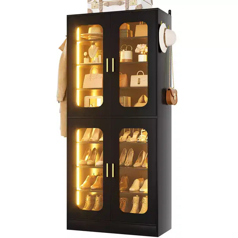 Meuble à chaussures Besiost avec lumière LED, organisateur de chaussures pour placard avec étagères réglables