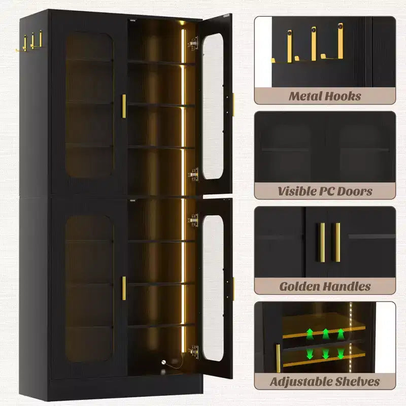 Meuble à chaussures Besiost avec lumière LED, organisateur de chaussures pour placard avec étagères réglables