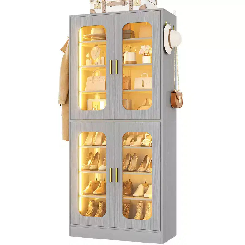 Meuble à chaussures Besiost avec lumière LED, organisateur de chaussures pour placard avec étagères réglables