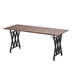 COZONY Table de salle à manger de ferme, piétement métallique, plateau en bois rustique, pour salle à manger, restaurant, café