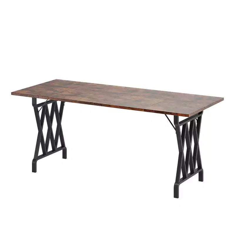 COZONY Table de salle à manger de ferme, piétement métallique, plateau en bois rustique, pour salle à manger, restaurant, café