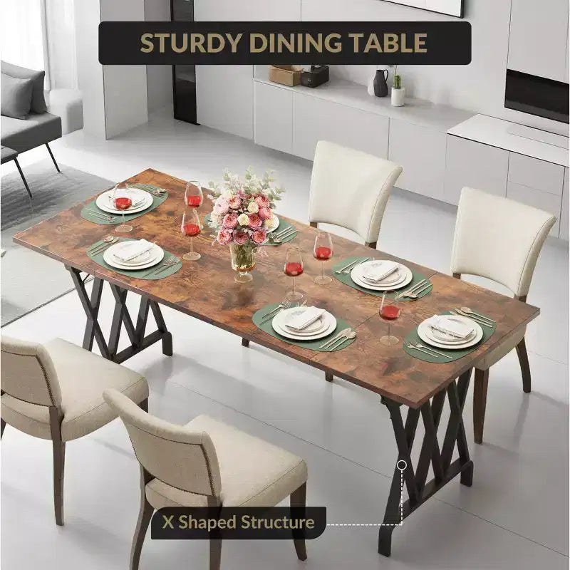 COZONY Table de salle à manger de ferme, piétement métallique, plateau en bois rustique, pour salle à manger, restaurant, café