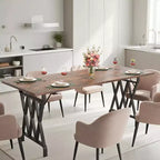COZONY Table de salle à manger de ferme, piétement métallique, plateau en bois rustique, pour salle à manger, restaurant, café