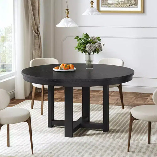 Table à manger ronde noire de 45 pouces, convenant à plusieurs personnes pour dîner simultanément, et adaptée à la fois aux salles à manger et aux salons.