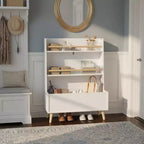 Étagère pour enfants Homy Casa avec étagères ouvertes et bac de rangement, Bibliothèque blanche avec pieds en bois pour salle de jeux ou chambre d'enfant