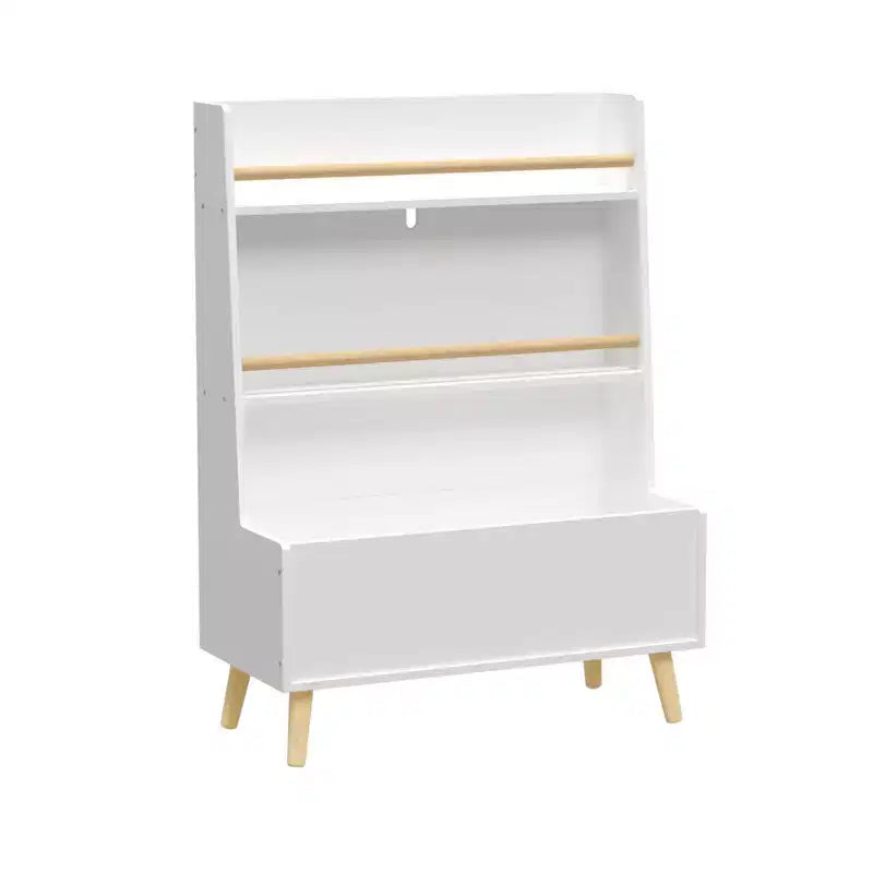 Étagère pour enfants Homy Casa avec étagères ouvertes et bac de rangement, Bibliothèque blanche avec pieds en bois pour salle de jeux ou chambre d'enfant