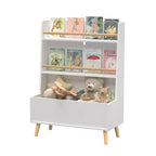 Étagère pour enfants Homy Casa avec étagères ouvertes et bac de rangement, Bibliothèque blanche avec pieds en bois pour salle de jeux ou chambre d'enfant