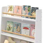 Étagère pour enfants Homy Casa avec étagères ouvertes et bac de rangement, Bibliothèque blanche avec pieds en bois pour salle de jeux ou chambre d'enfant