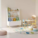 Étagère pour enfants Homy Casa avec étagères ouvertes et bac de rangement, Bibliothèque blanche avec pieds en bois pour salle de jeux ou chambre d'enfant