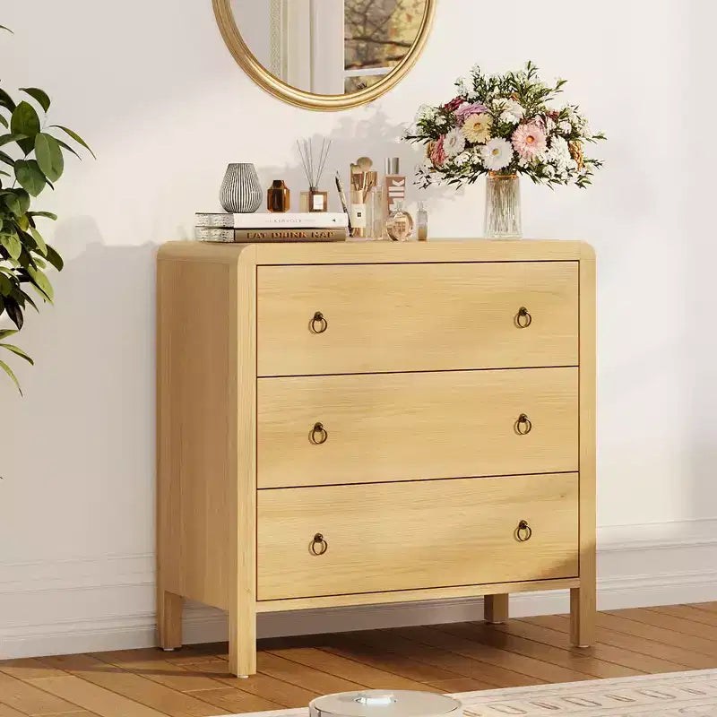 Commode multi-tiroirs COZONY, Meuble de rangement haut avec poignées métalliques, Organisateur autoportant pour chambre, salon, entrée