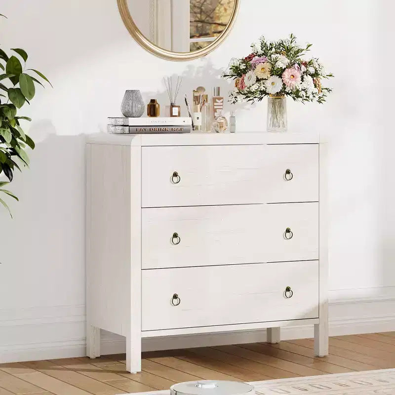 Commode multi-tiroirs COZONY, Meuble de rangement haut avec poignées métalliques, Organisateur autoportant pour chambre, salon, entrée