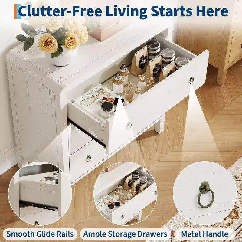Commode multi-tiroirs COZONY, Meuble de rangement haut avec poignées métalliques, Organisateur autoportant pour chambre, salon, entrée