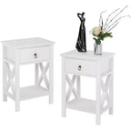 Bonnlo Nightstands Set of 2, Night Stand Set of 2 with Drawer, Small White Farmhouse Nightstand Bedroom