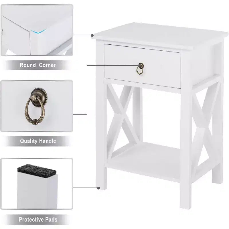 Bonnlo Tables de chevet lot de 2, Tables de nuit lot de 2 avec tiroir, Petite table de chevet blanche de style ferme pour chambre à coucher