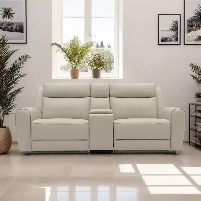Royal Hampton Manual Recliner Loveseat, 41 Inch, Center Console, Grain Beige Leather