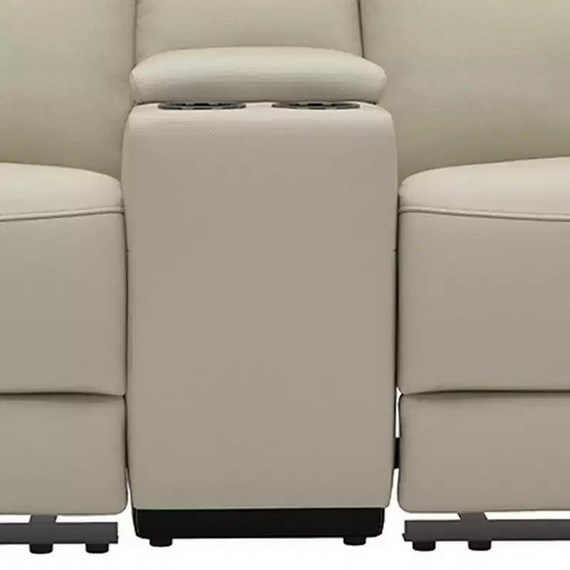 Canapé inclinable manuel Royal Hampton, 104 cm, console centrale, cuir grainé beige