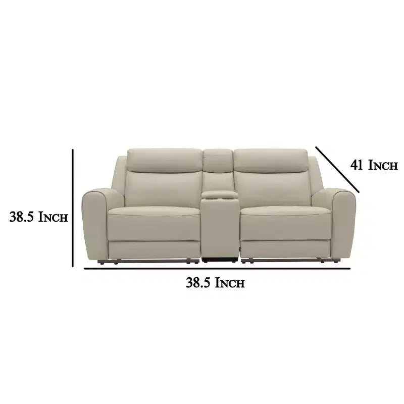 Canapé inclinable manuel Royal Hampton, 104 cm, console centrale, cuir grainé beige