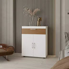 FM FURNITURE Meuble à chaussures North Fork, Compartiment relevable pneumatique, Deux portes, Blanc et chêne naturel