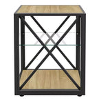 Table d'appoint moderne Okak avec cadre en métal, table d'appoint industrielle avec étagère en verre trempé, table de chevet pour salon, chambre à coucher