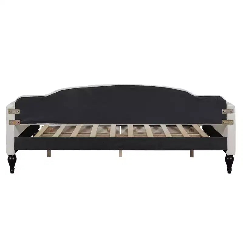 Lit de repos rembourré pleine grandeur avec 2 tiroirs, canapé-lit en lin avec dossier capitonné pour chambre à coucher, salon, chambre d'amis, beige