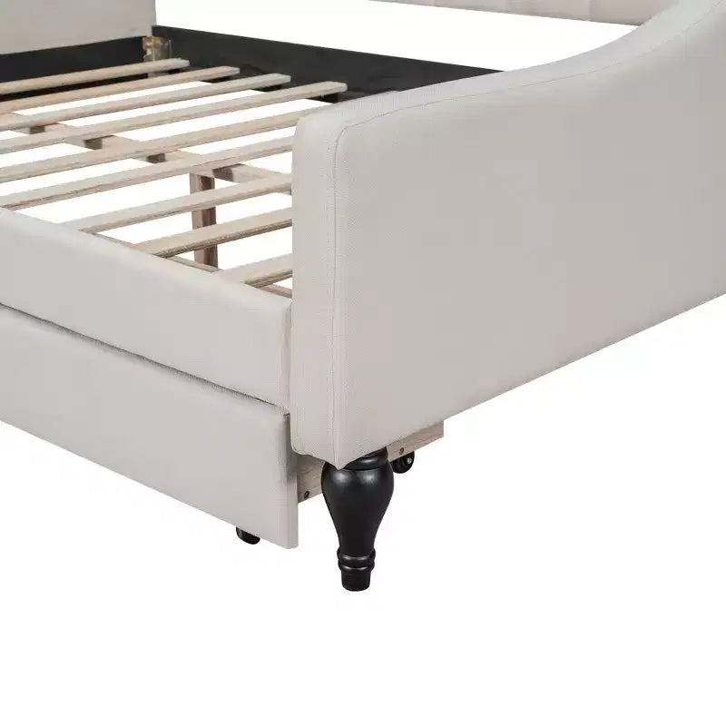 Lit de repos rembourré pleine grandeur avec 2 tiroirs, canapé-lit en lin avec dossier capitonné pour chambre à coucher, salon, chambre d'amis, beige
