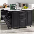Îlot de cuisine moderne Okak avec abattant et poubelle coulissante, chariot de cuisine roulant avec roues et tiroirs, meuble de rangement table à manger pliante