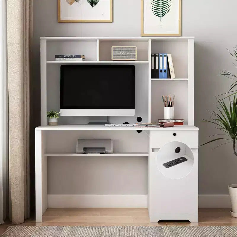 Bureau d'ordinateur, adapté aux adolescents, aux étudiants, pour écrire, les ordinateurs portables et l'usage domestique, avec tiroirs, 3 prises secteur et 2 ports de chargement USB.