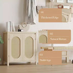 Meuble console de bar à café en bois avec portes et étagères, Armoire de rangement en rotin à 2 portes pour couloir, entrée, salon