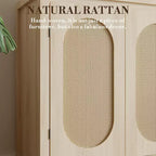 Meuble console de bar à café en bois avec portes et étagères, Armoire de rangement en rotin à 2 portes pour couloir, entrée, salon