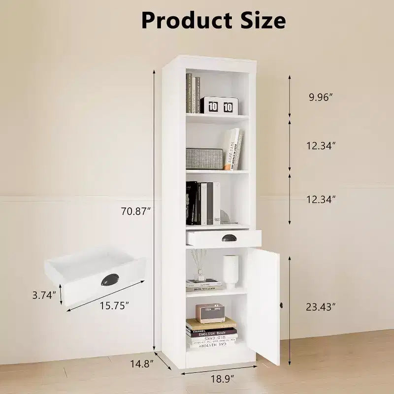 Acekool Bibliothèque haute de 180 cm avec armoire, bibliothèque à 3 étagères et rangement réglable, organisateur moderne, blanc, lot de 2