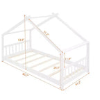 Lit Cabane Montessori en Bois pour Enfants, Taille Double/Complète, avec Cadre de Lit en Forme de Maison et Clôture, Lit Tente de Jeu avec Toit