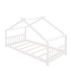 Lit Cabane Montessori en Bois pour Enfants, Taille Double/Complète, avec Cadre de Lit en Forme de Maison et Clôture, Lit Tente de Jeu avec Toit