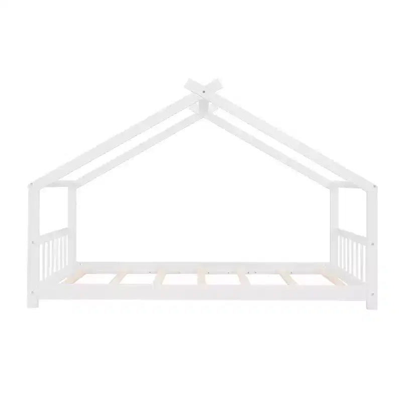 Lit Cabane Montessori en Bois pour Enfants, Taille Double/Complète, avec Cadre de Lit en Forme de Maison et Clôture, Lit Tente de Jeu avec Toit