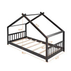 Lit Cabane Montessori en Bois pour Enfants, Taille Double/Complète, avec Cadre de Lit en Forme de Maison et Clôture, Lit Tente de Jeu avec Toit