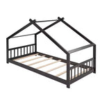 Lit Cabane Montessori en Bois pour Enfants, Taille Double/Complète, avec Cadre de Lit en Forme de Maison et Clôture, Lit Tente de Jeu avec Toit