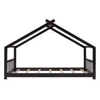 Lit Cabane Montessori en Bois pour Enfants, Taille Double/Complète, avec Cadre de Lit en Forme de Maison et Clôture, Lit Tente de Jeu avec Toit