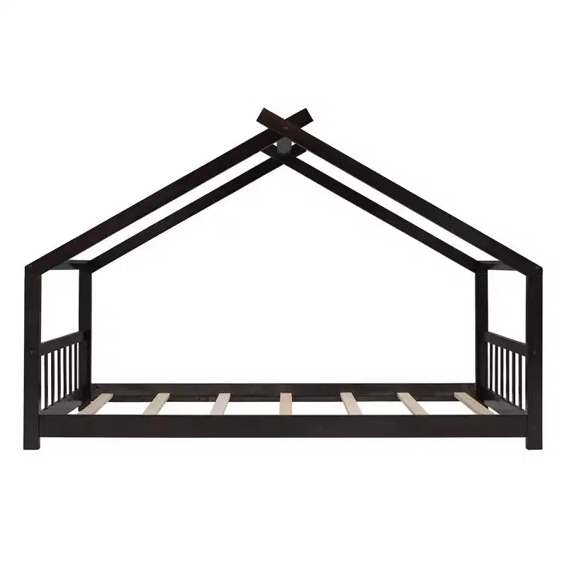 Lit Cabane Montessori en Bois pour Enfants, Taille Double/Complète, avec Cadre de Lit en Forme de Maison et Clôture, Lit Tente de Jeu avec Toit