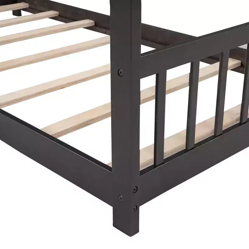 Lit Cabane Montessori en Bois pour Enfants, Taille Double/Complète, avec Cadre de Lit en Forme de Maison et Clôture, Lit Tente de Jeu avec Toit